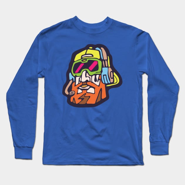 Red Beard Cartoon Head Long Sleeve T-Shirt by Cofefe Studio